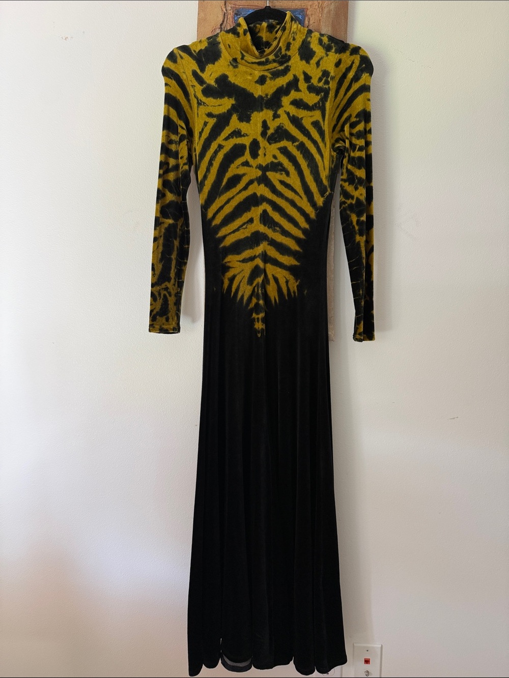 Proenza Schouler Black and Mustard Velvet Long-Sleeve Maxi Dress